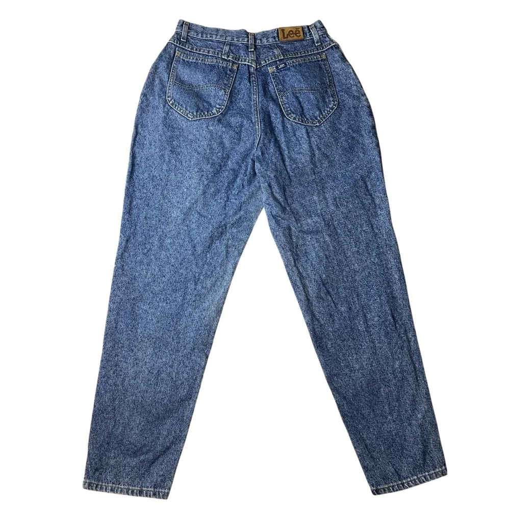 Vintage Lee Jeans Womens 14 Med Blue High Rise Pleated Tapered Mom 90s‎
